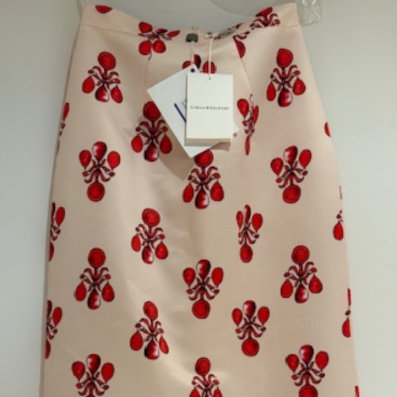 EMILIA WICKSTEAD Lorinda Printed Faille Midi Skirt In Pink and Red BNWT Size 4 - Picture 2 of 14